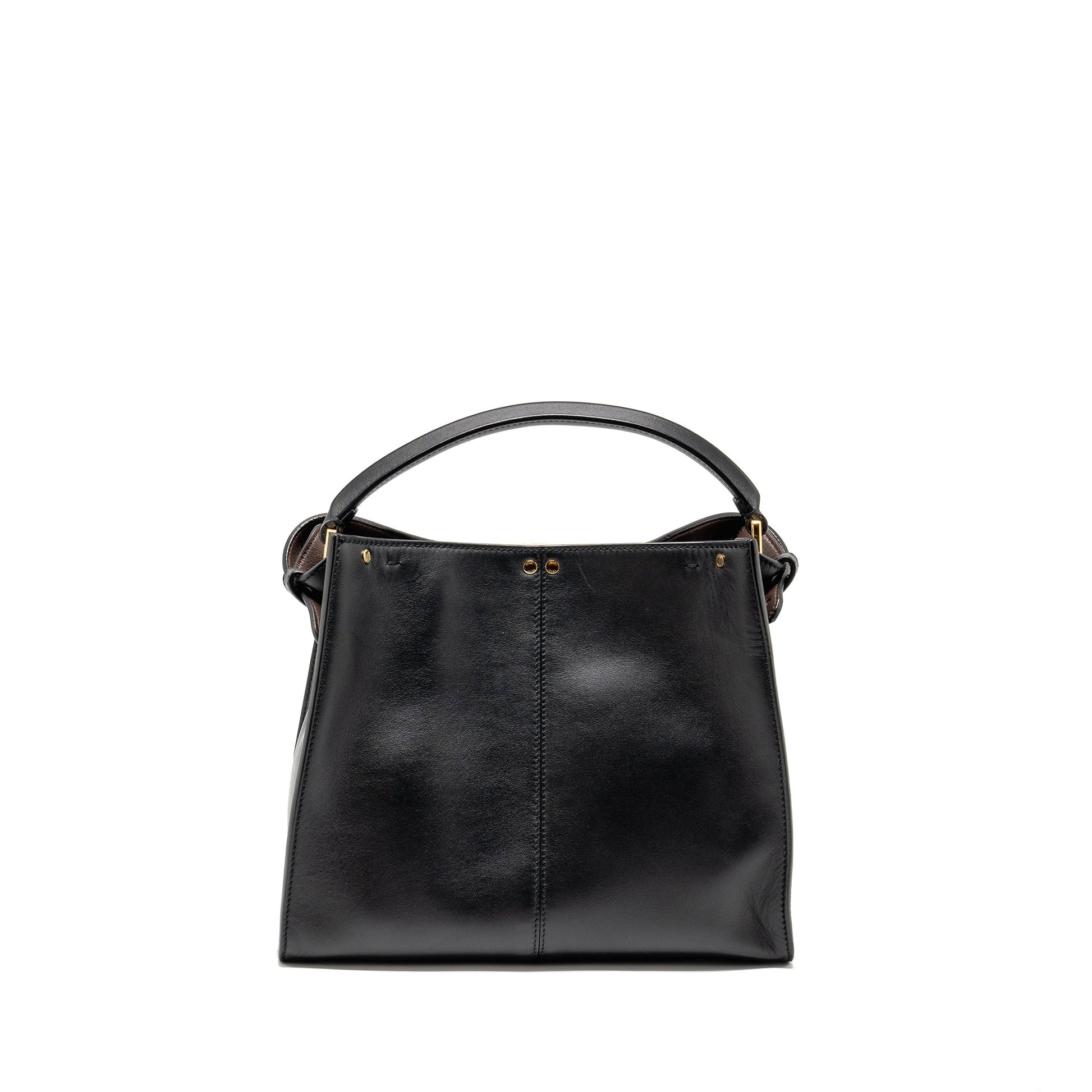 Fendi Peekaboo Lite Calfskin Handbag Black Medium Travel Bag
