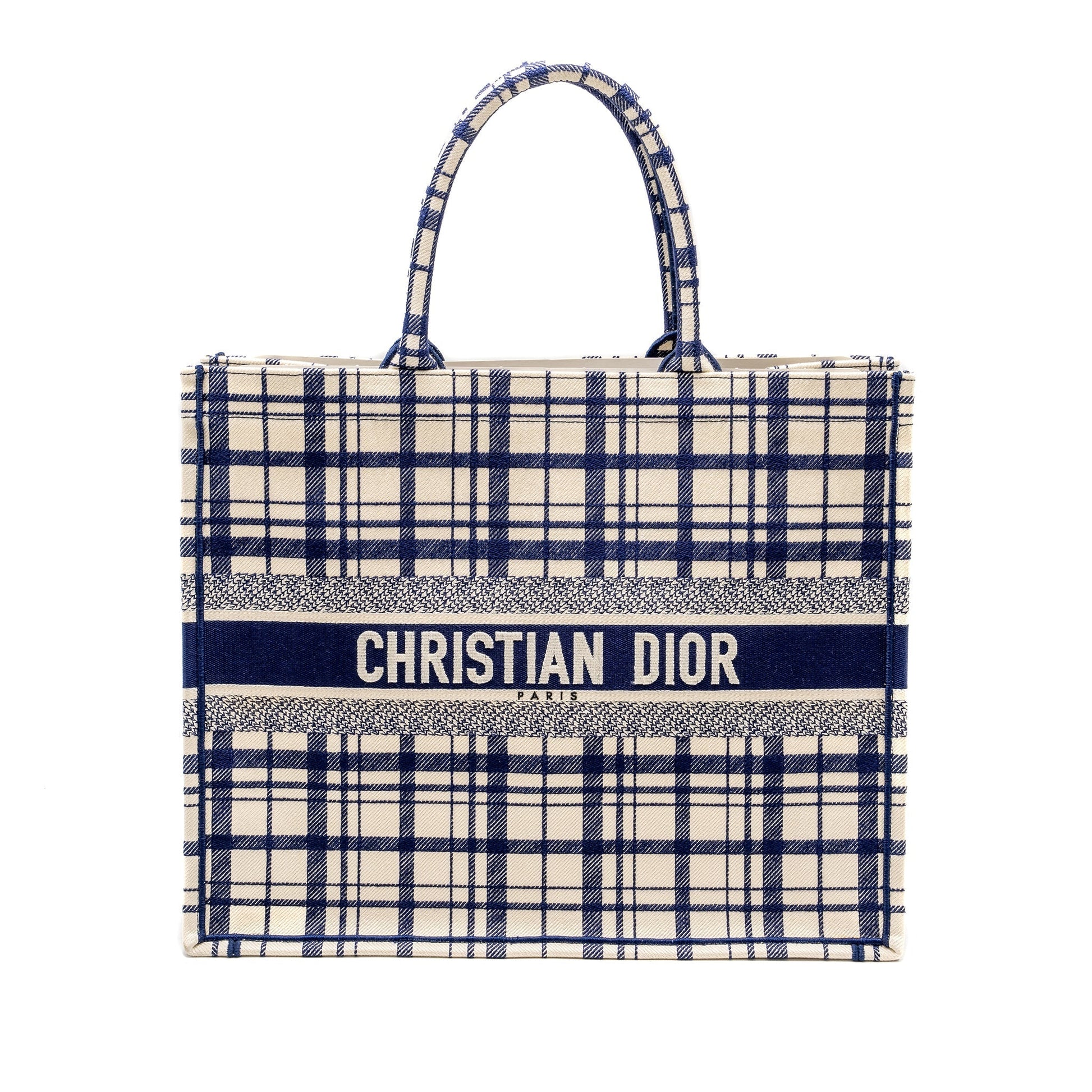 Dior Book Tote Linen Handbag Canvas Blue Tote Bag