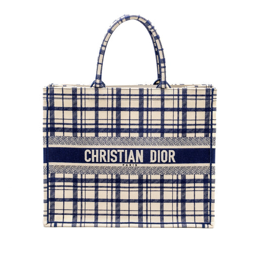 Dior Book Tote Linen Handbag Canvas Blue Tote Bag