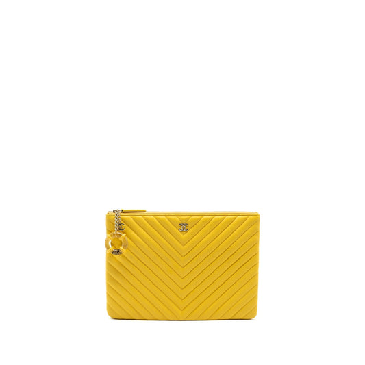 Chanel Chevron zip lambskin yellow LGHW Clutch Bag