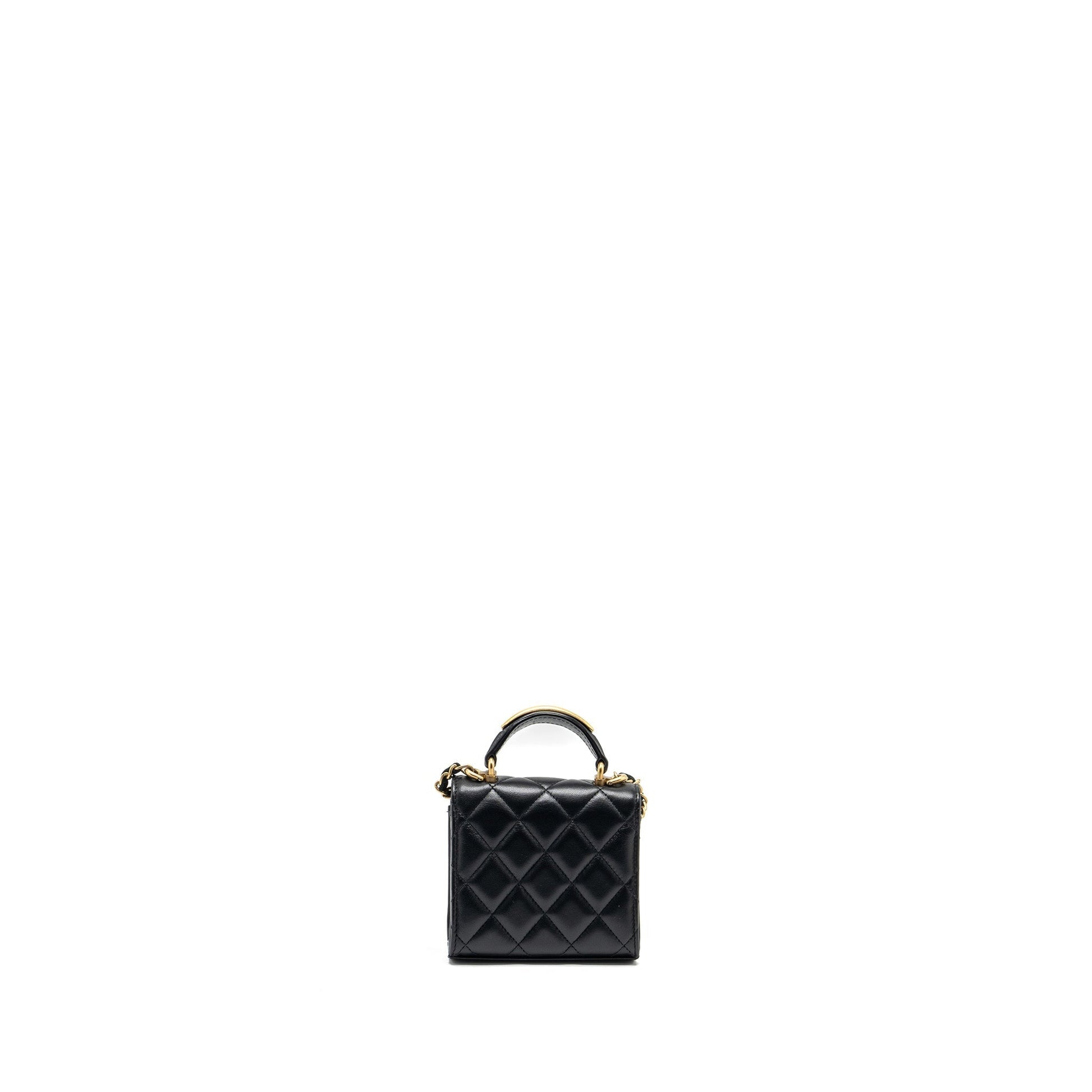 Chanel 22B Top Handle Flap Lambskin GHW Black Clutch Bag