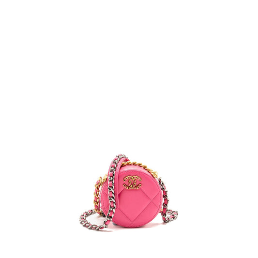 Chanel 19 Round Lambskin Hardware Microchip Multicolour Pink Clutch Bag