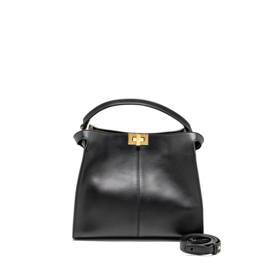 Fendi Peekaboo Lite Calfskin Handbag Black Medium Travel Bag
