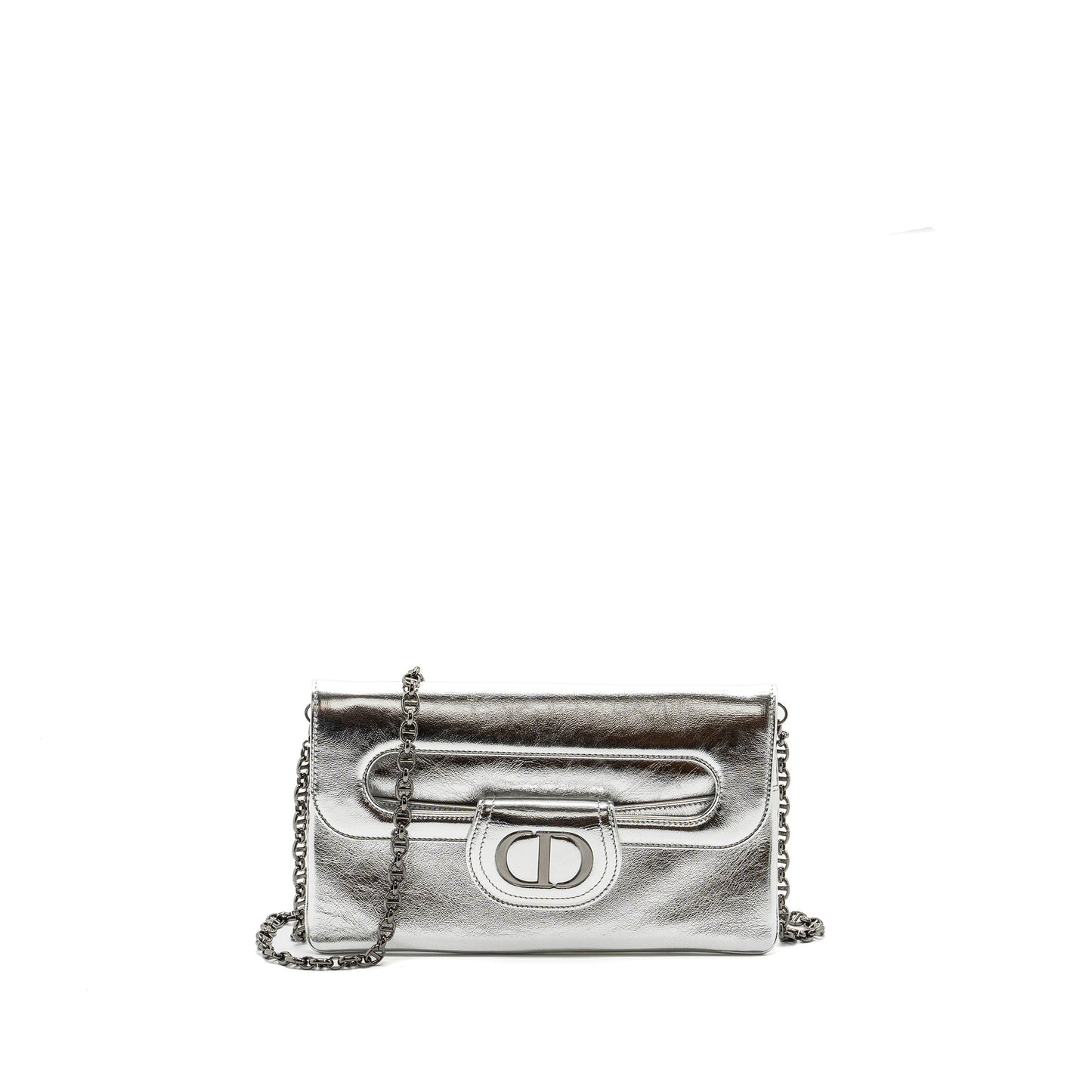 Dior double Clutch With Chains Calfskin Argent Hardware Black Clutch Bag