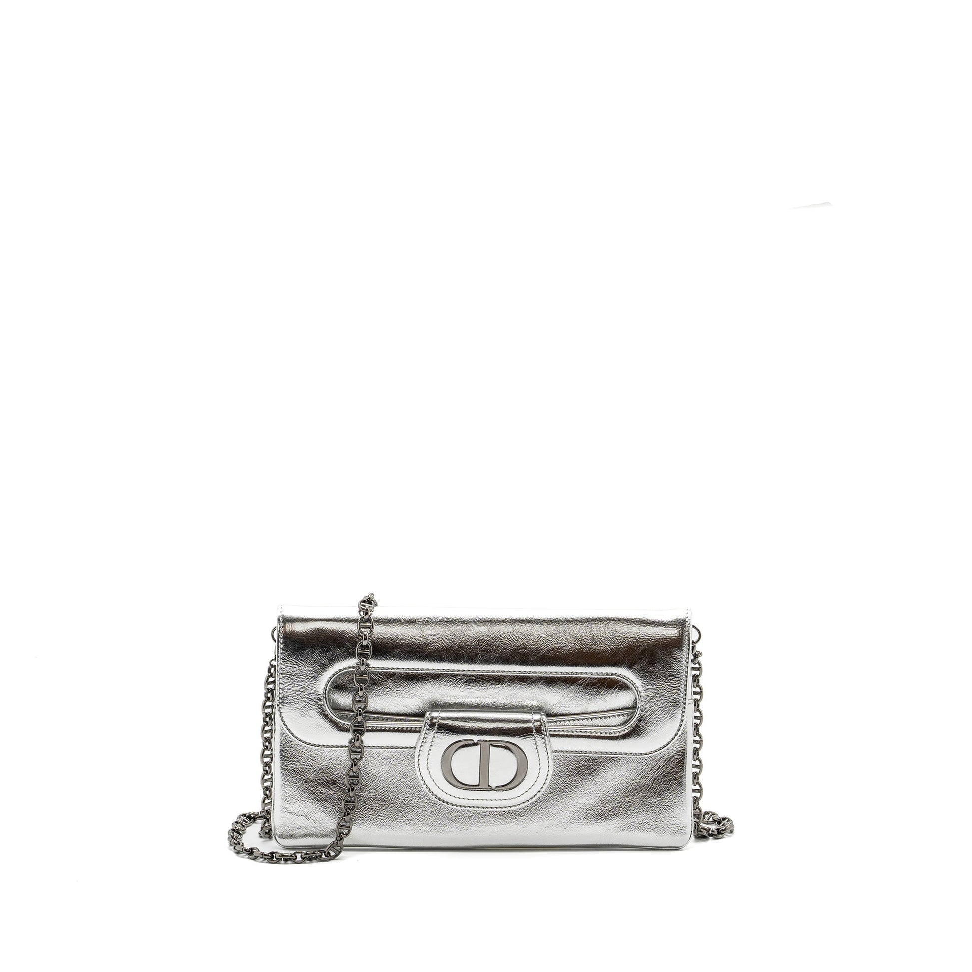 Dior double Clutch With Chains Calfskin Argent Hardware Black Clutch Bag