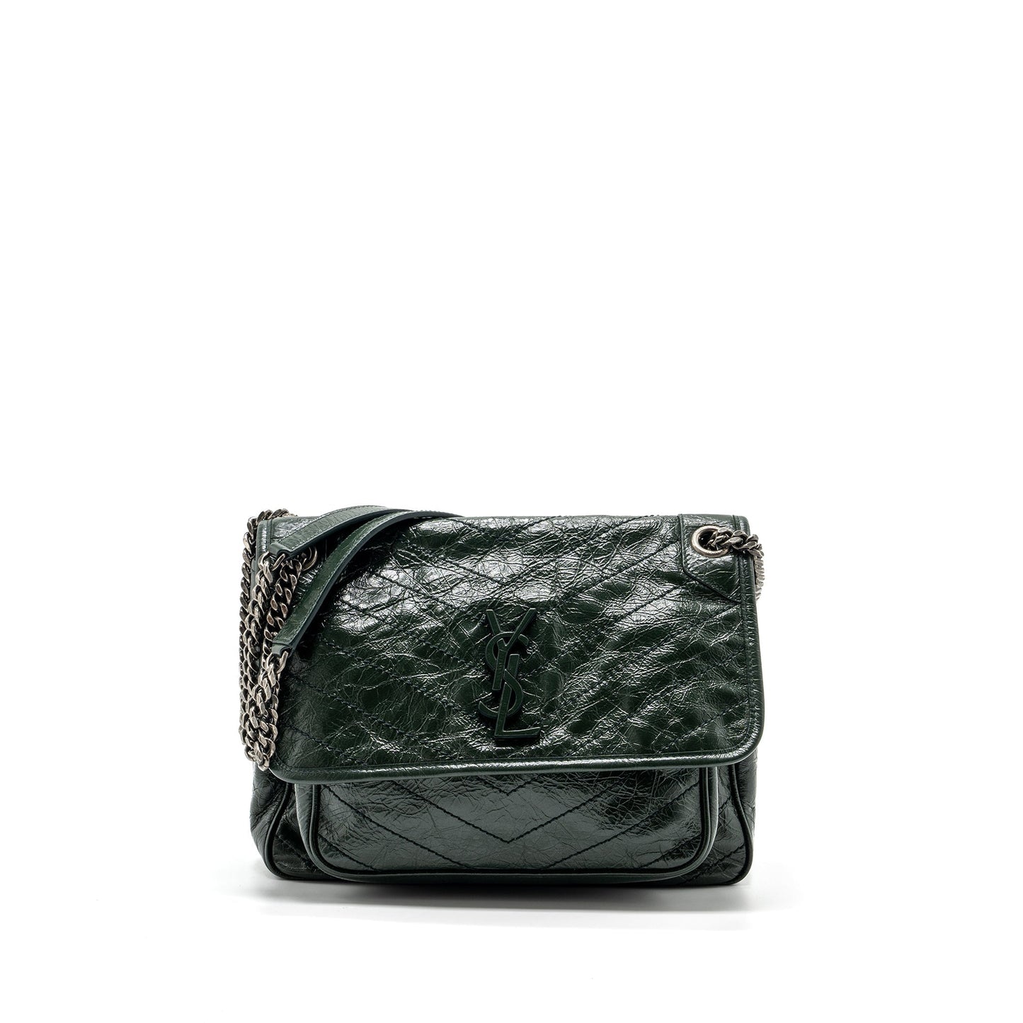 YSL Saint Laurent Saint Laurent Niki Calfskin Ruthenium Hardware Travel Green Medium Travel Bag