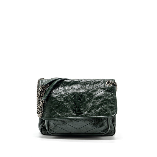 YSL Saint Laurent Saint Laurent Niki Calfskin Ruthenium Hardware Travel Green Medium Travel Bag