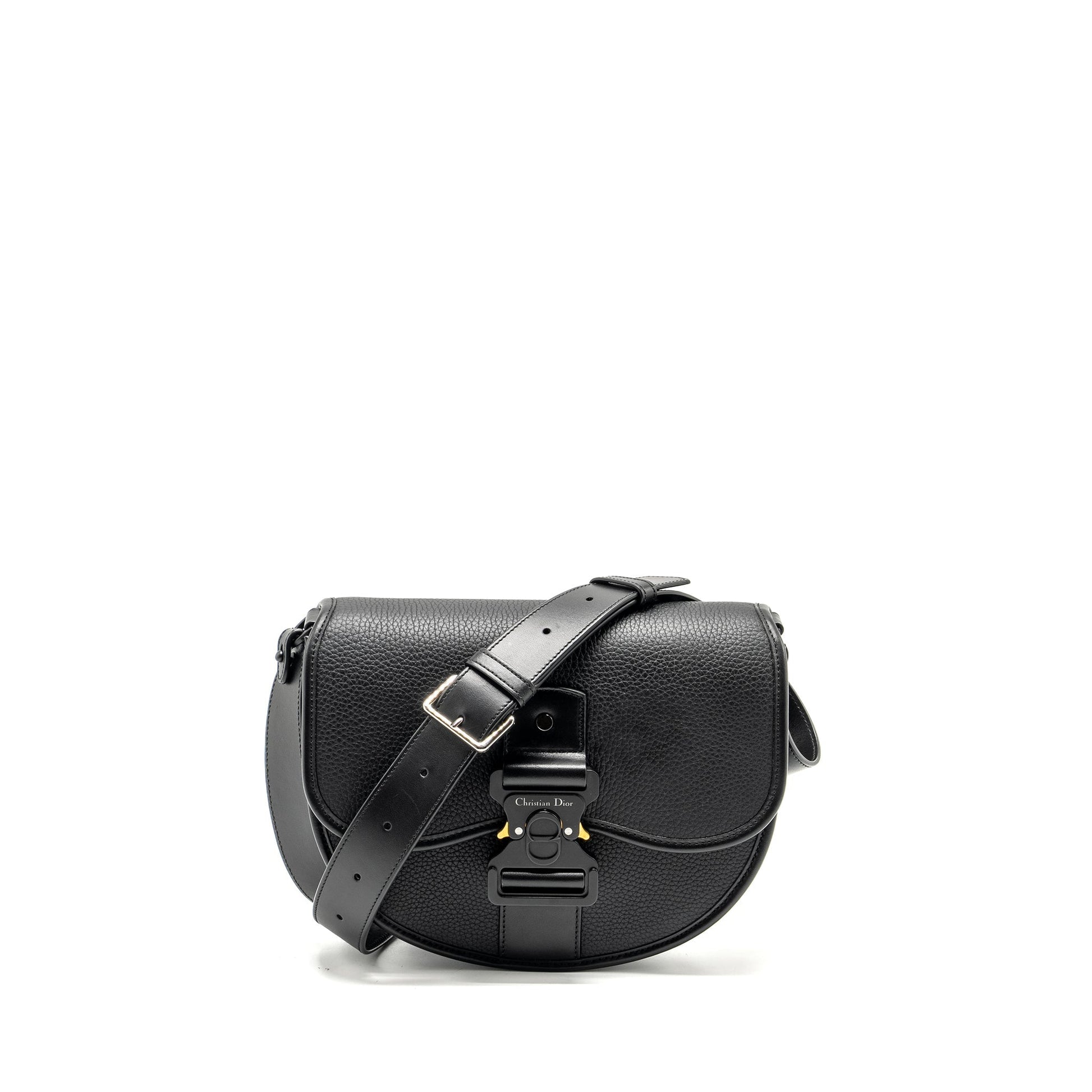 Dior Large Gallop Purse With Strap Grained Smooth Black Gold Travel Bag