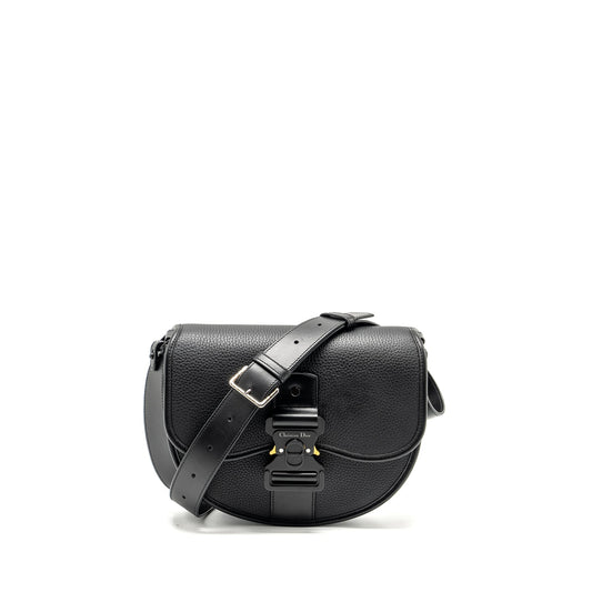 Dior Large Gallop Purse With Strap Grained Smooth Black Gold Travel Bag