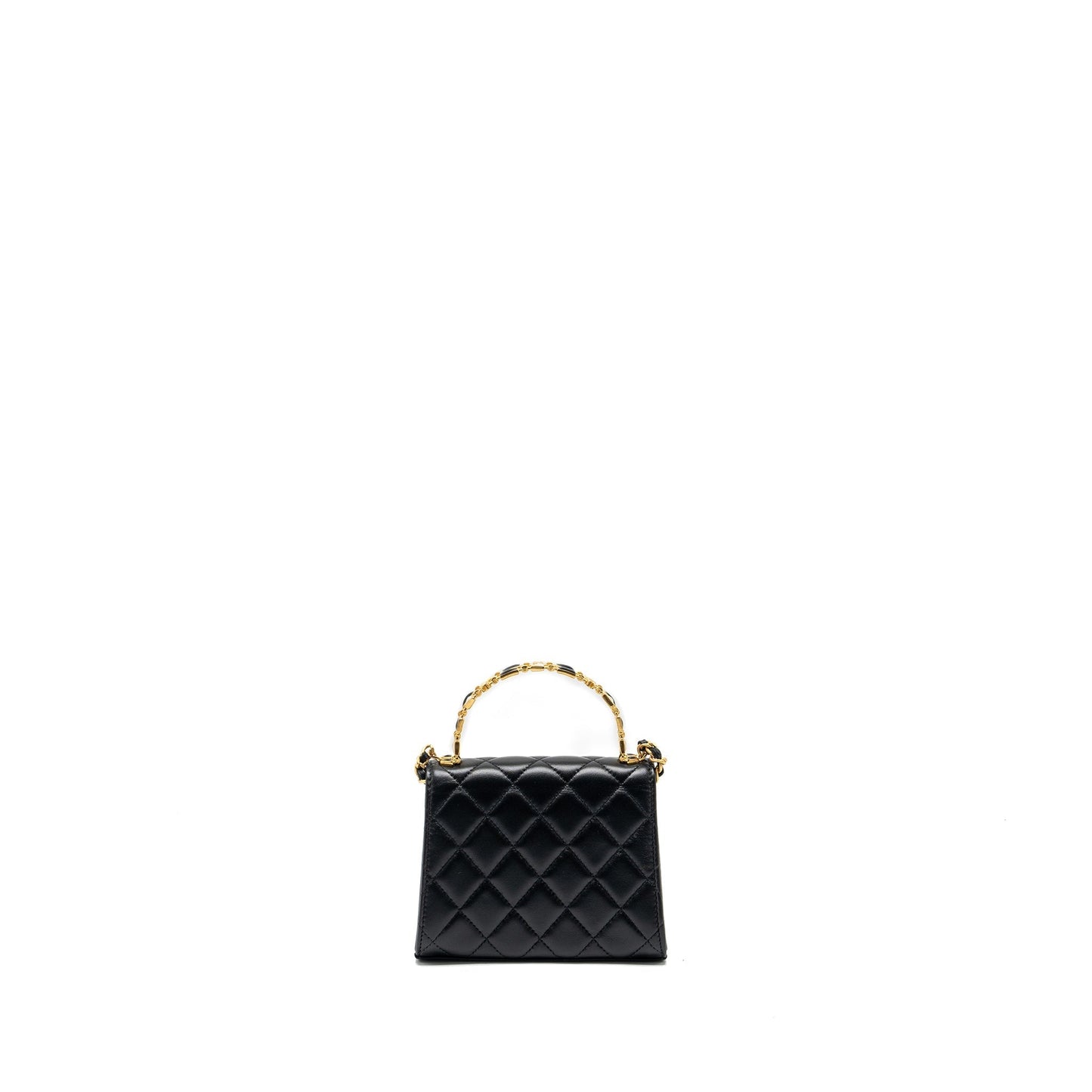 Chanel 22B Enamel Top handle Flap Lambskin Black Shoulder Bag Ghw Microchip