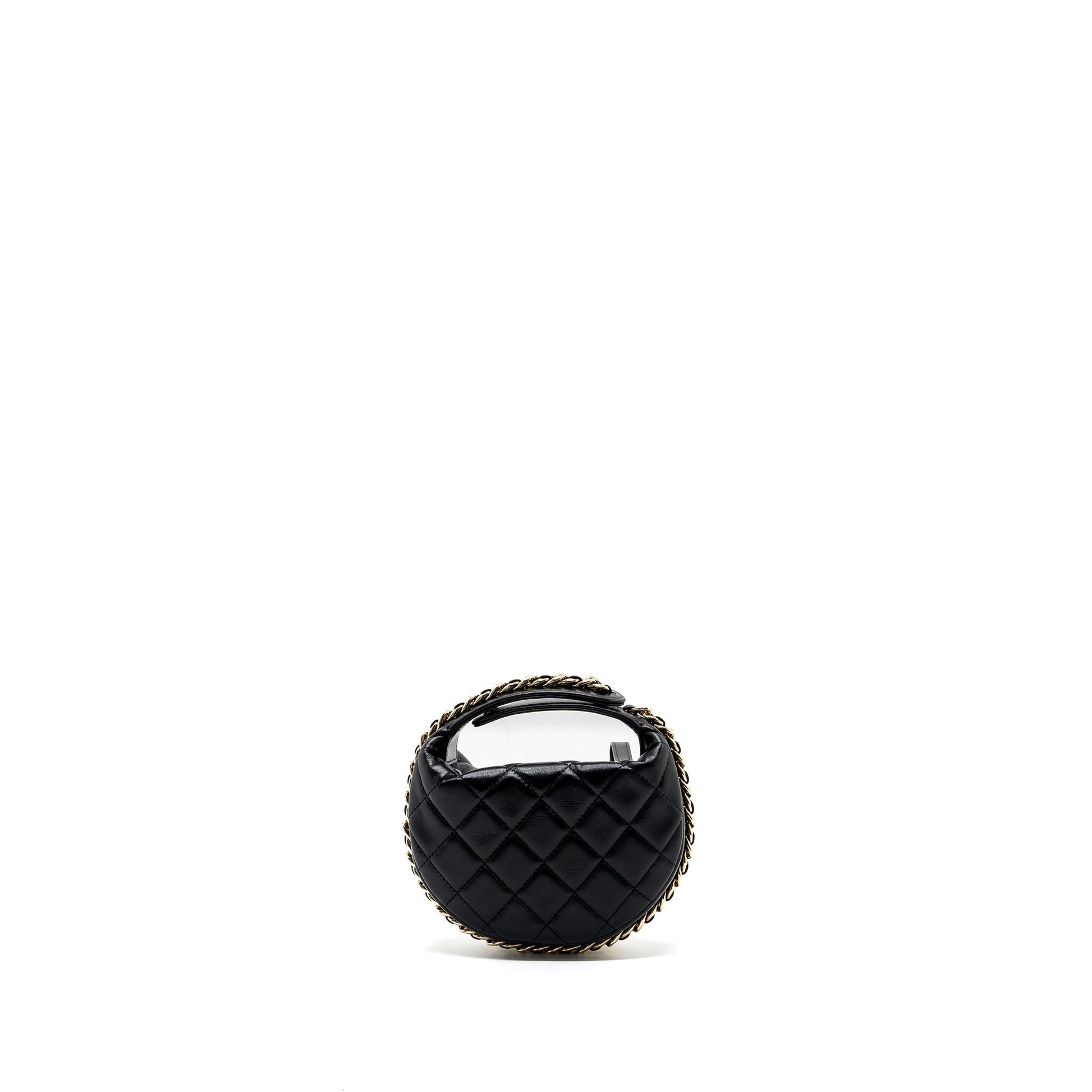Chanel 23C round lambskin GHW microchip Black Clutch Bag