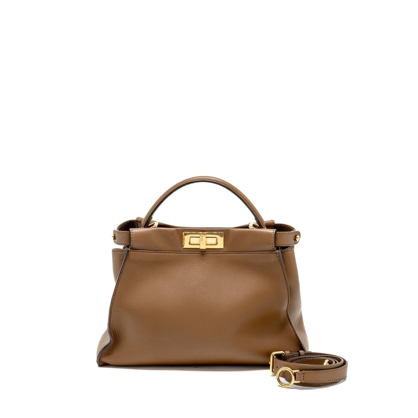 Fendi Peekaboo Calfskin Tobacco Handbag Medium Travel Bag