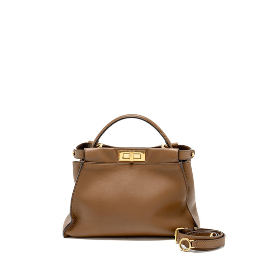 Fendi Peekaboo Calfskin Tobacco Handbag Medium Travel Bag