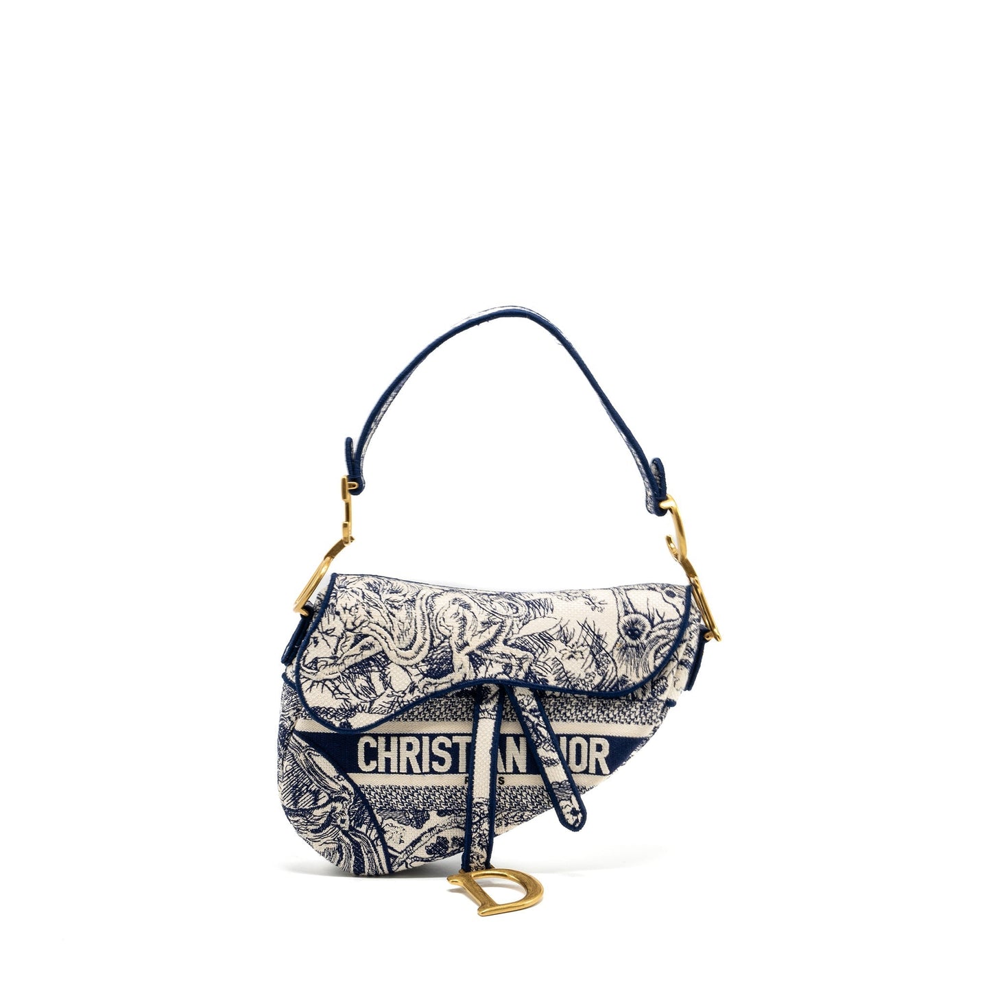 Dior Saddle Purse Toile De Jouy Handbag Blue Medium Travel Bag