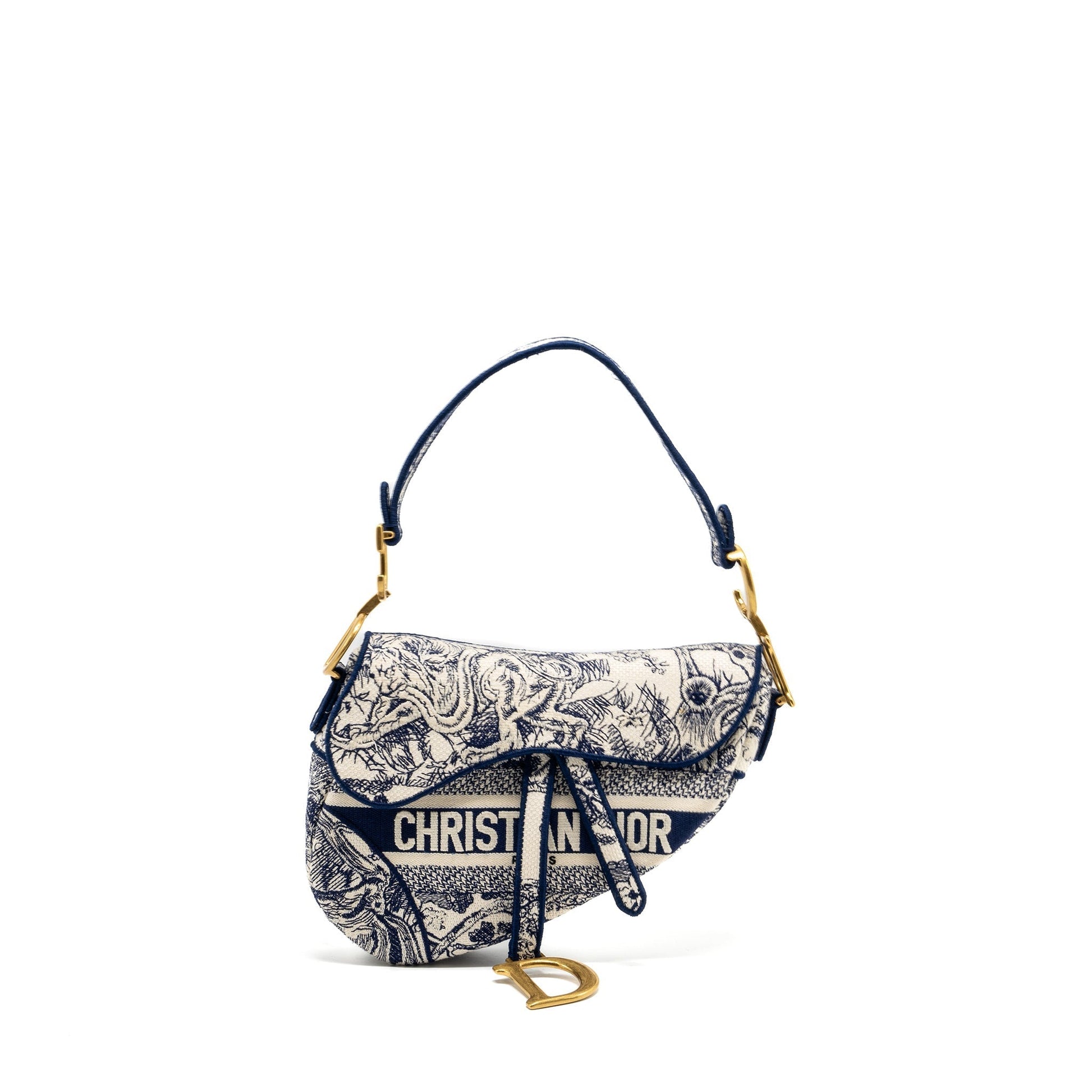 Dior Saddle Purse Toile De Jouy Handbag Blue Medium Travel Bag
