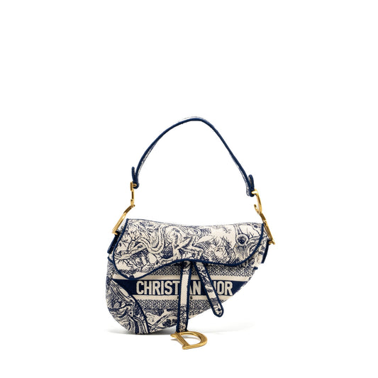 Dior Saddle Purse Toile De Jouy Handbag Blue Medium Travel Bag