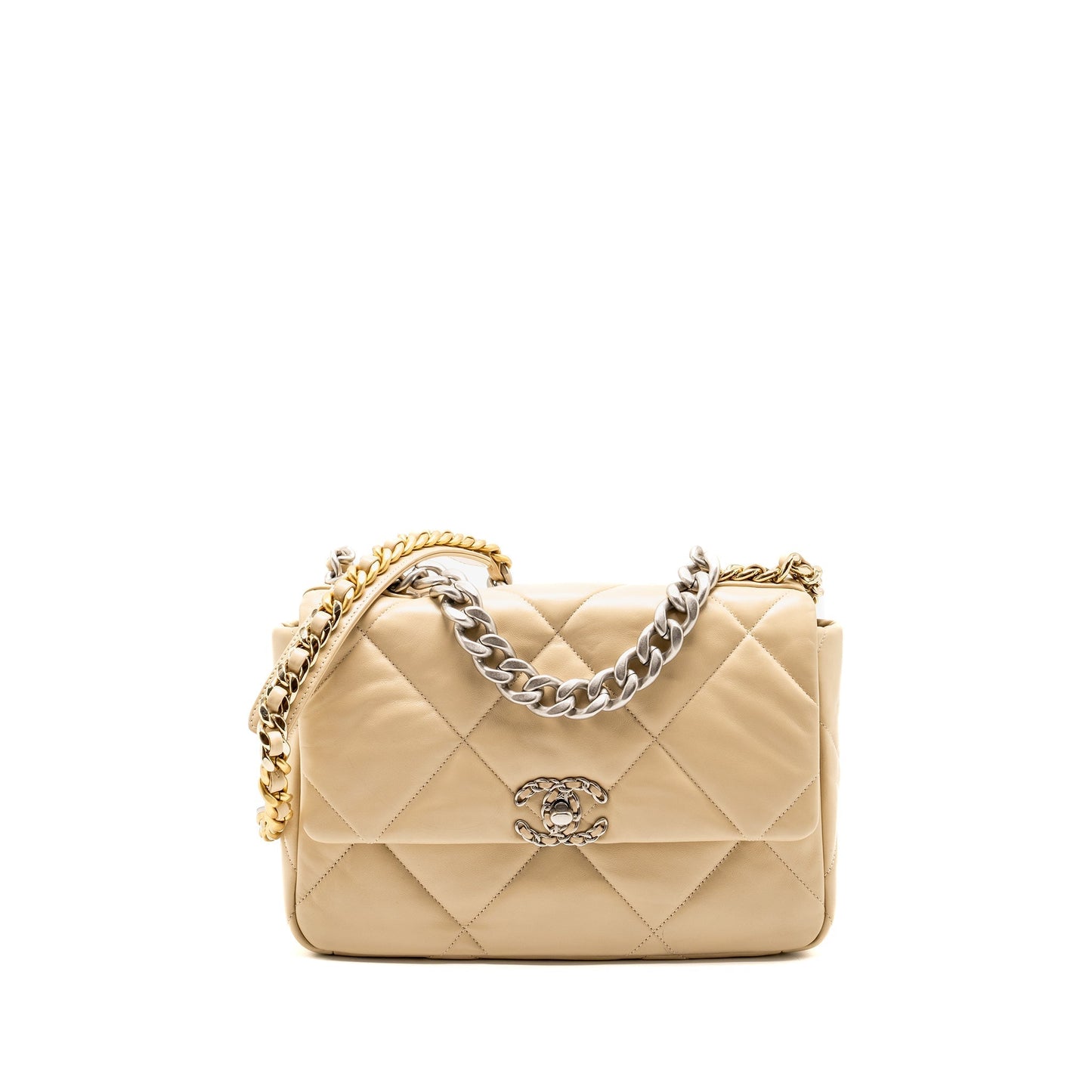 Chanel 19 Lambskin Light Hardware Microchip Multicolour Beige Handbag