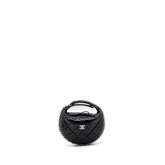Chanel 23C round lambskin GHW microchip Black Clutch Bag