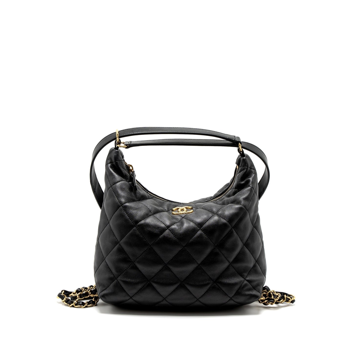 Chanel 22B Hobo Lambskin Brushed GHW Microchip Black Shoulder Bag