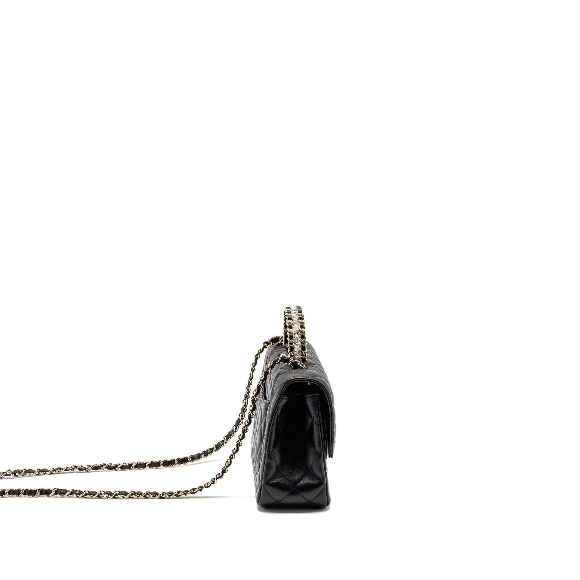 Chanel 23a Crystal Top Handle Flap Shiny Black Shoulder Bag