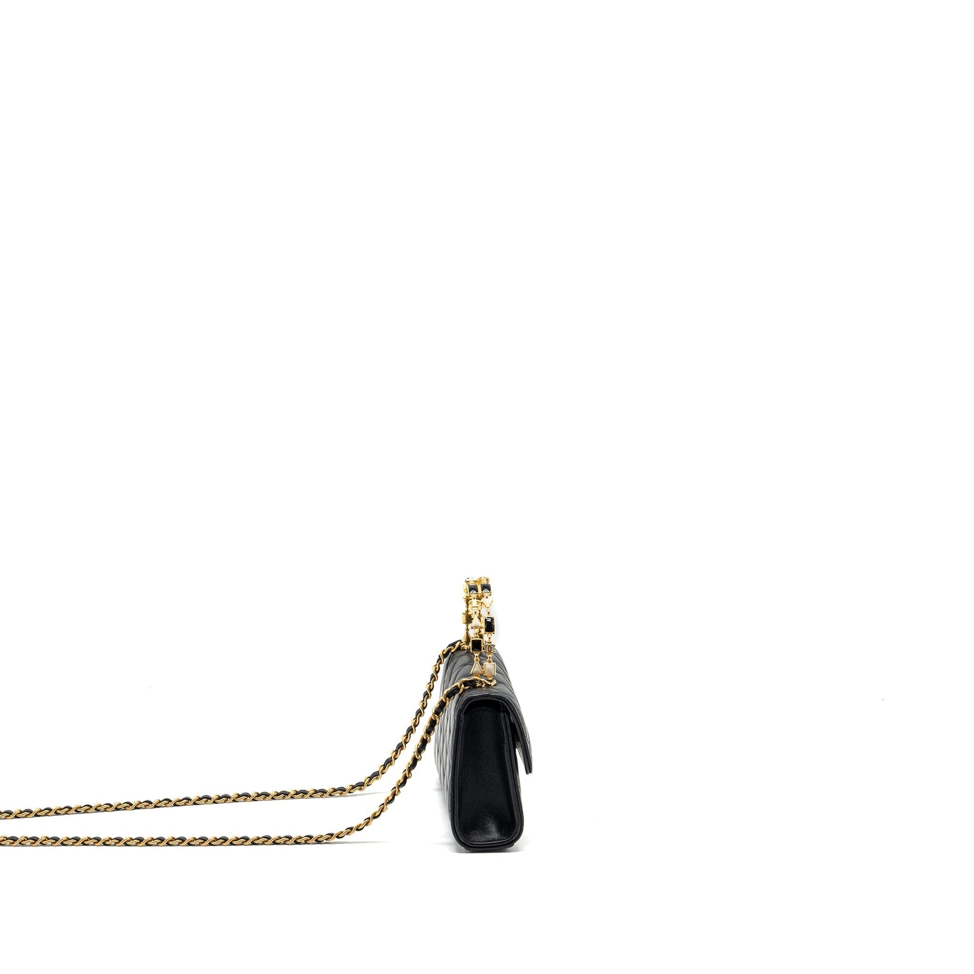 Chanel 22b Enamel Top Handle Flap Lambskin Black Shoulder Bag
