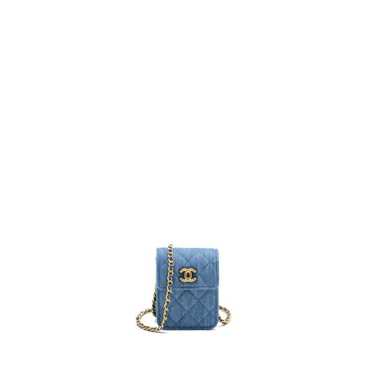 Chanel Vertical Flap Denim GHW microchip Blue Clutch Bag