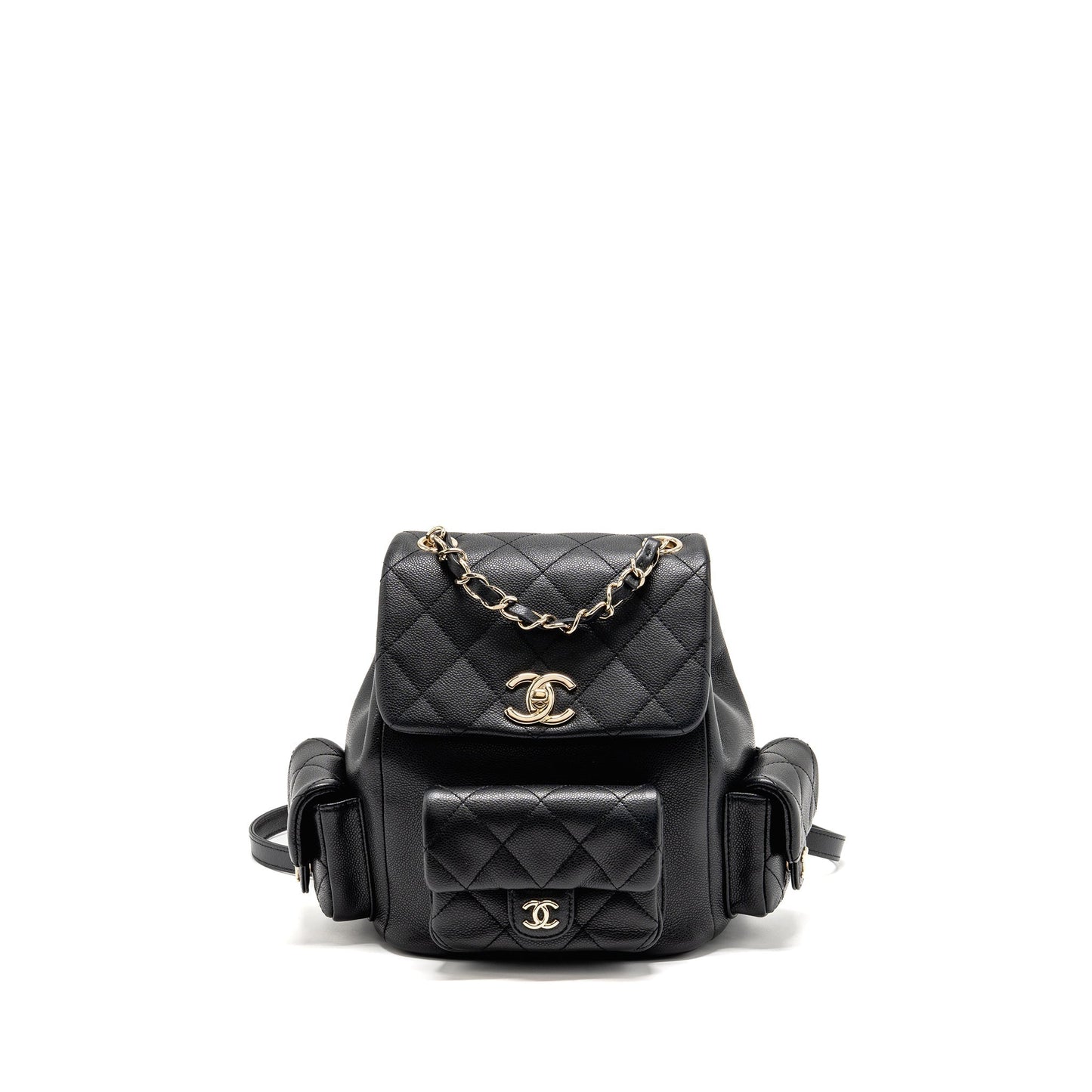 Chanel Triple Pocket Backpack Caviar LGHW microchip Black Black 2