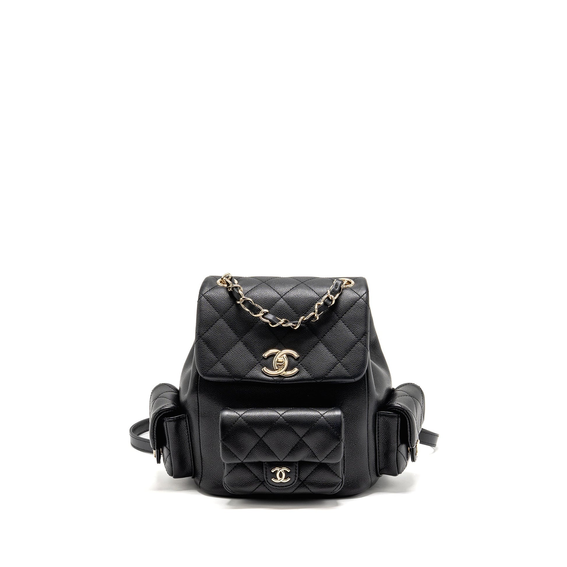 Chanel Triple Pocket Backpack Caviar LGHW microchip Black Black 2