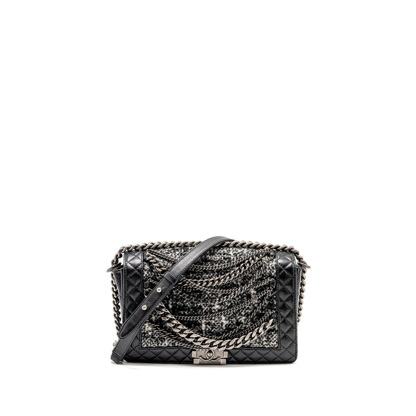 Chanel Multi Boy Calfskin Tweed SHW Black Handbag