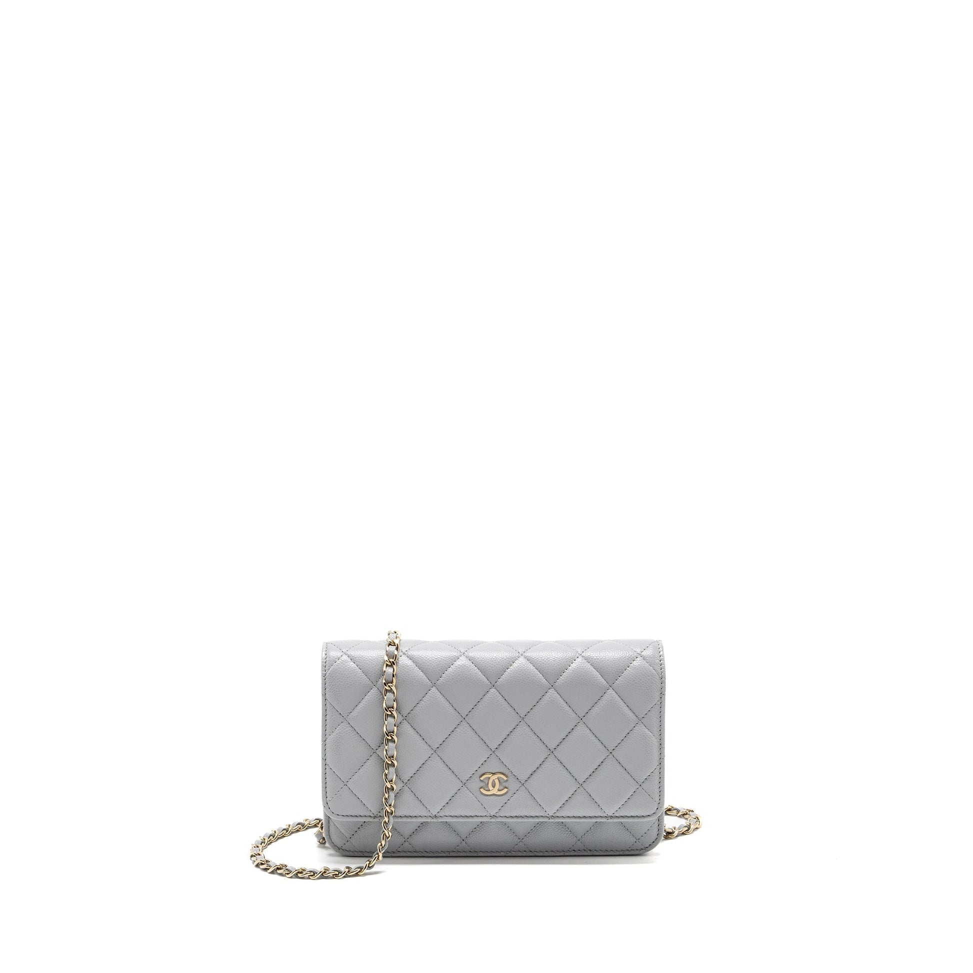 Chanel Classic On Caviar Light LGHW Microchip Grey Wallet Case Lghw Microchip
