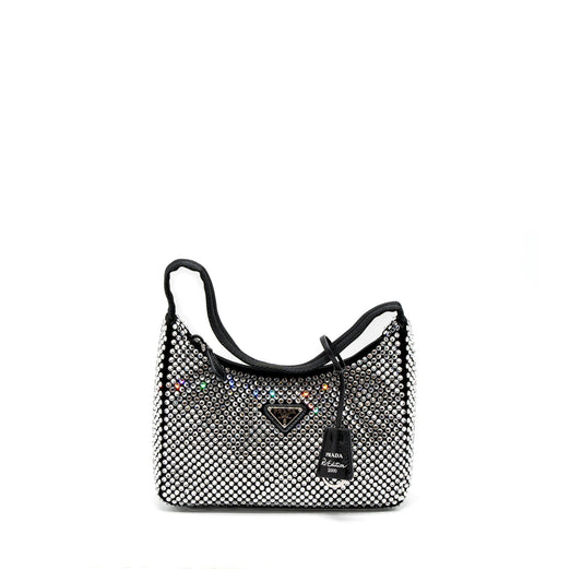 Prada Re Edition Purse Crystal Handbag Satin Black Travel Bag