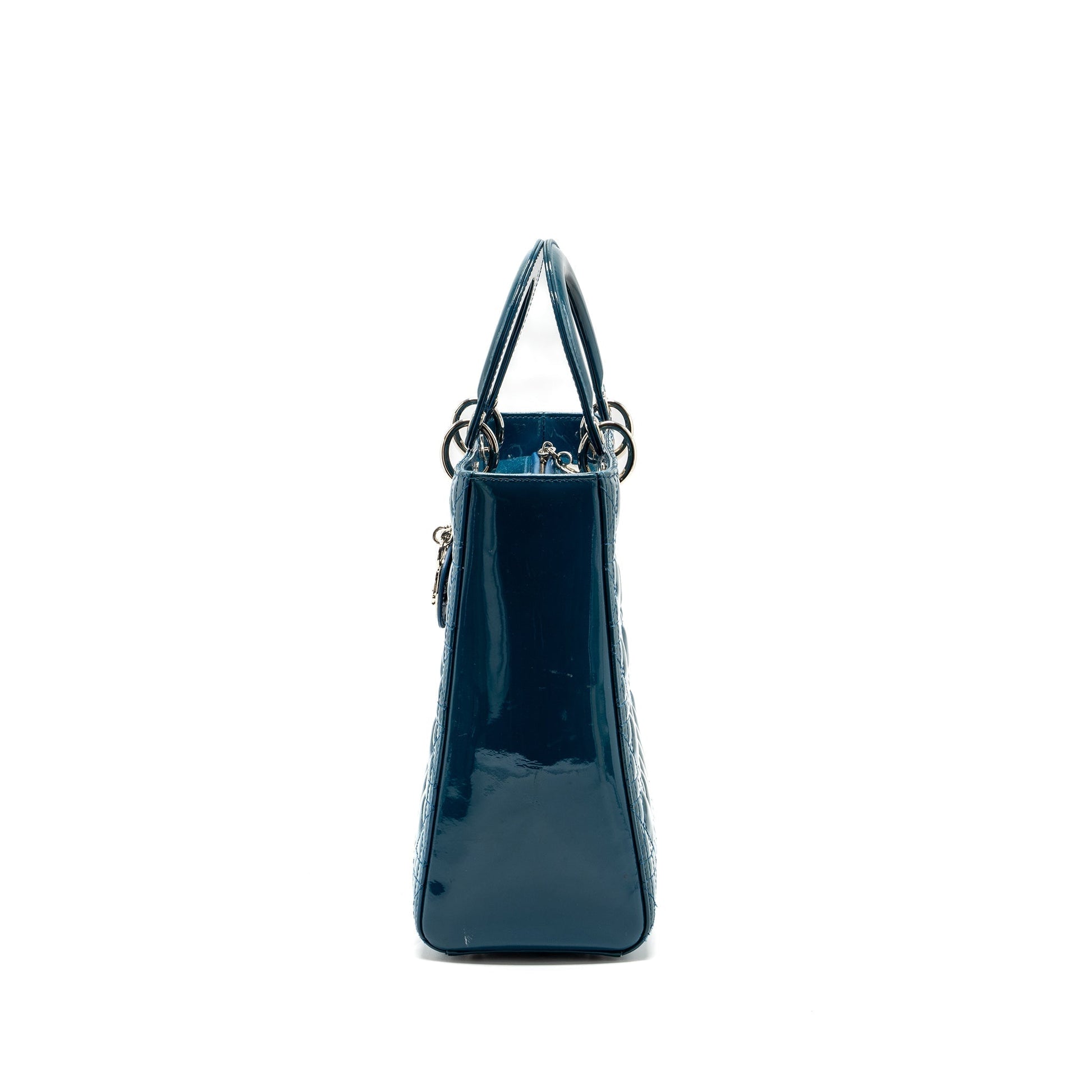 Dior Lady Patent Handbag Blue Large Travel Bag