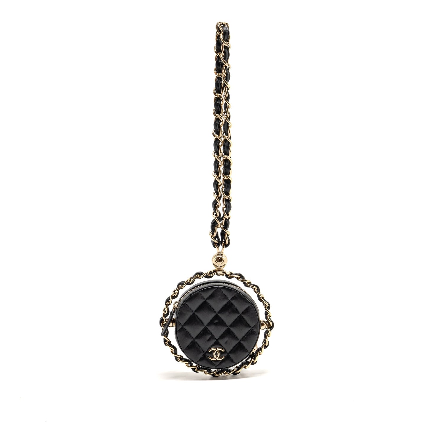 Chanel 22C Round Lambskin LGHW Black Clutch Bag