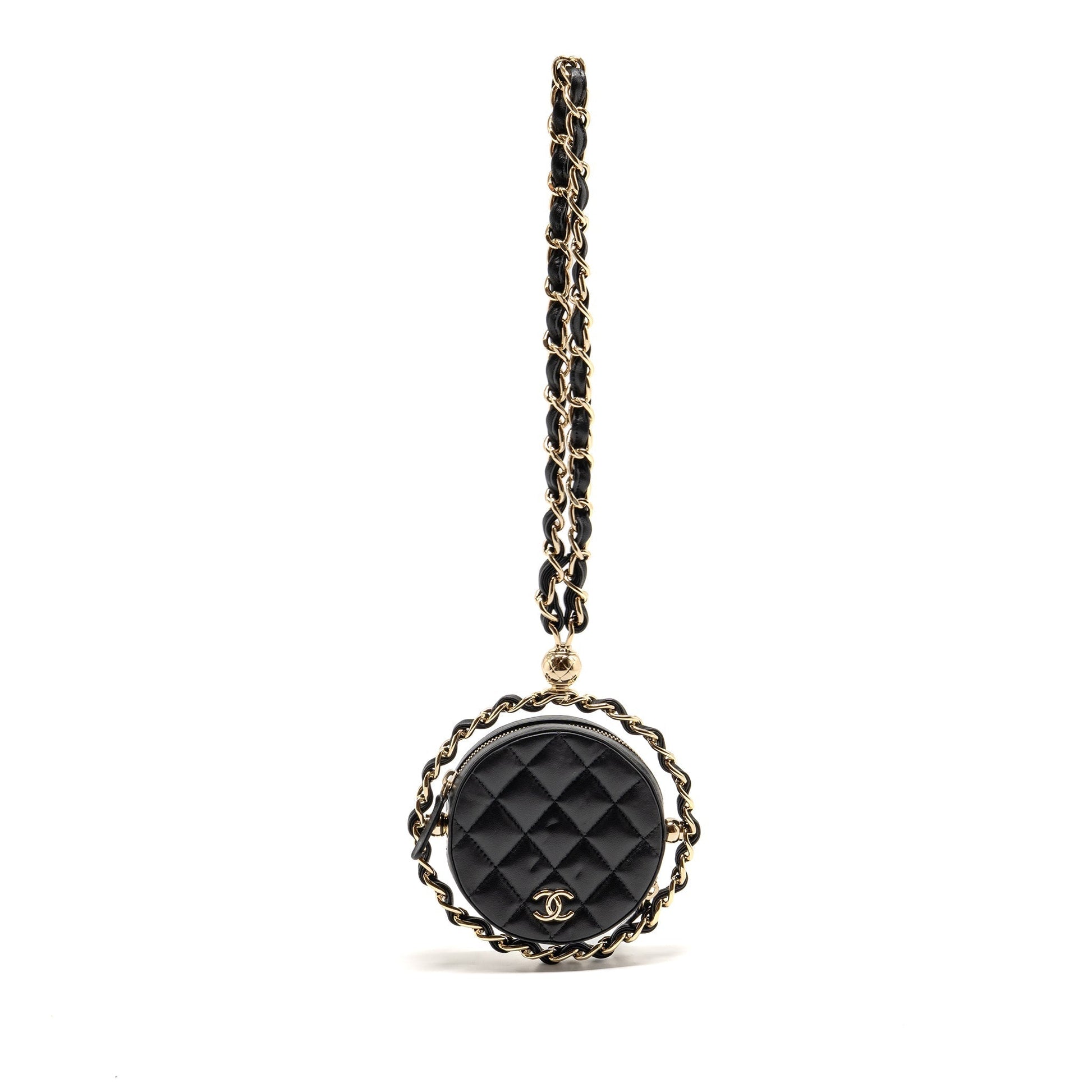 Chanel 22C Round Lambskin LGHW Black Clutch Bag