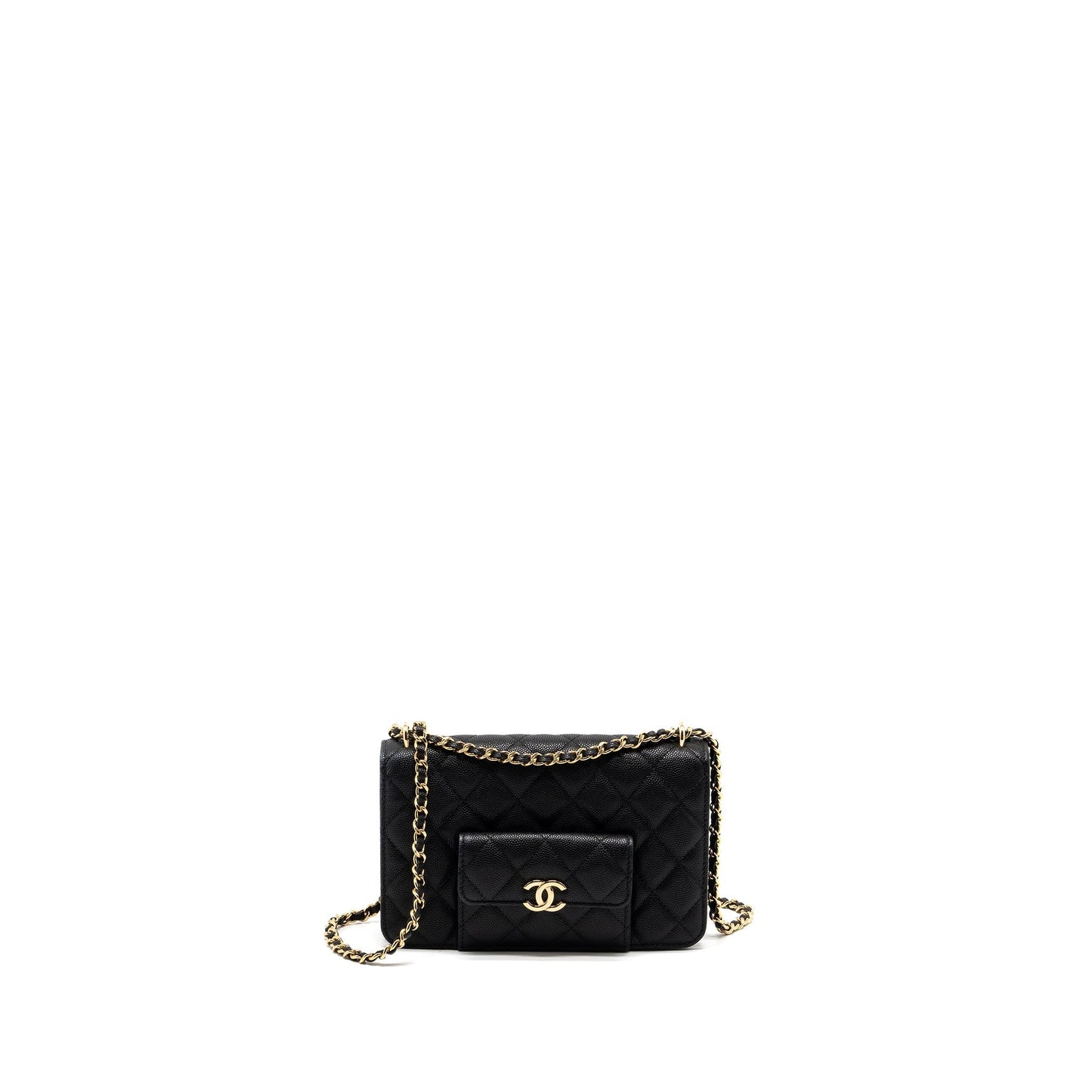 Chanel on Pocket Caviar GHW Microchip Black Wallet Case