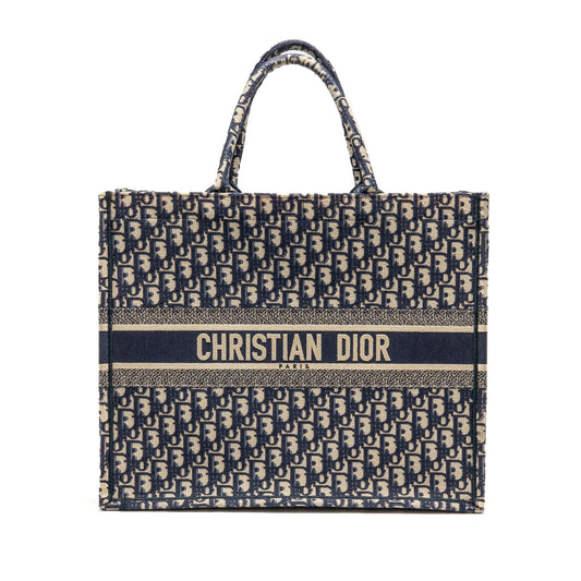 Dior Book Tote Oblique Embroidery Ecru Handbag Blue Large Tote Bag