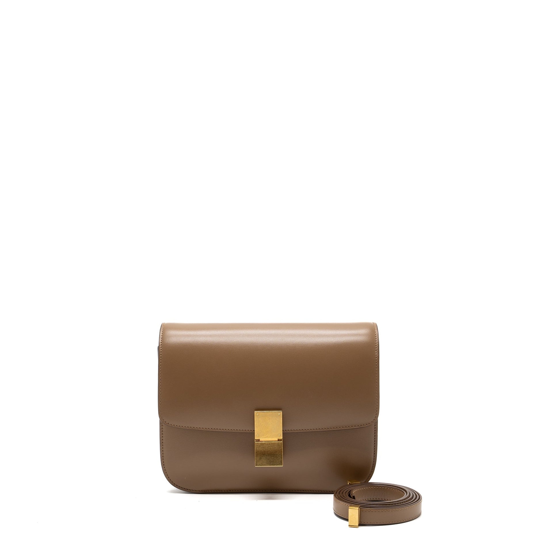 Celine Classic Box Purse Calfskin Handbag Beige Medium Travel Bag