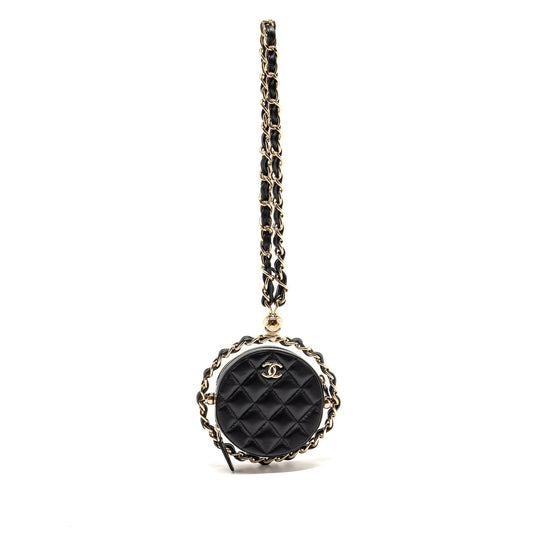 Chanel 22C Round Lambskin LGHW Black Clutch Bag