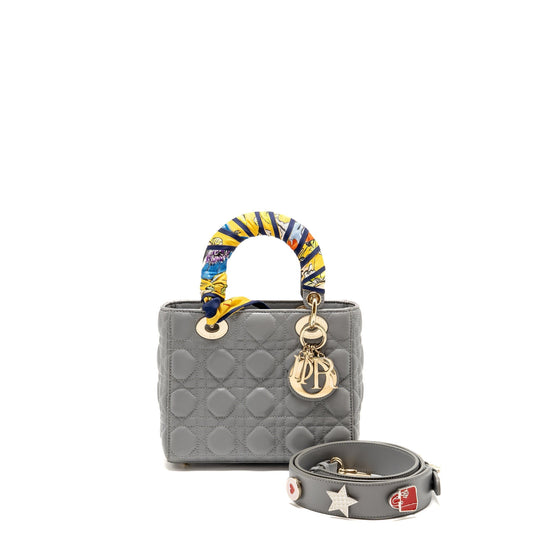 Dior Lady My Abc Purse Cannage Lambskin Grey Small Travel Bag