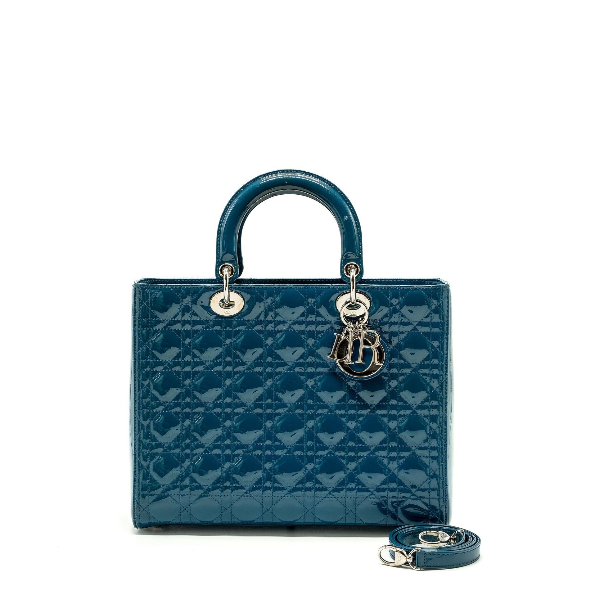 Dior Lady Patent Handbag Blue Large Travel Bag