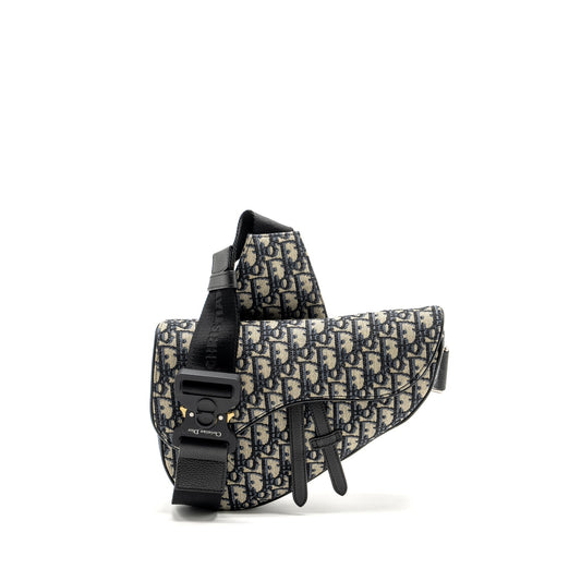 Dior Homme Saddle Purse Oblique Jacquard Handbag Black Beige Travel Bag Black Handbag