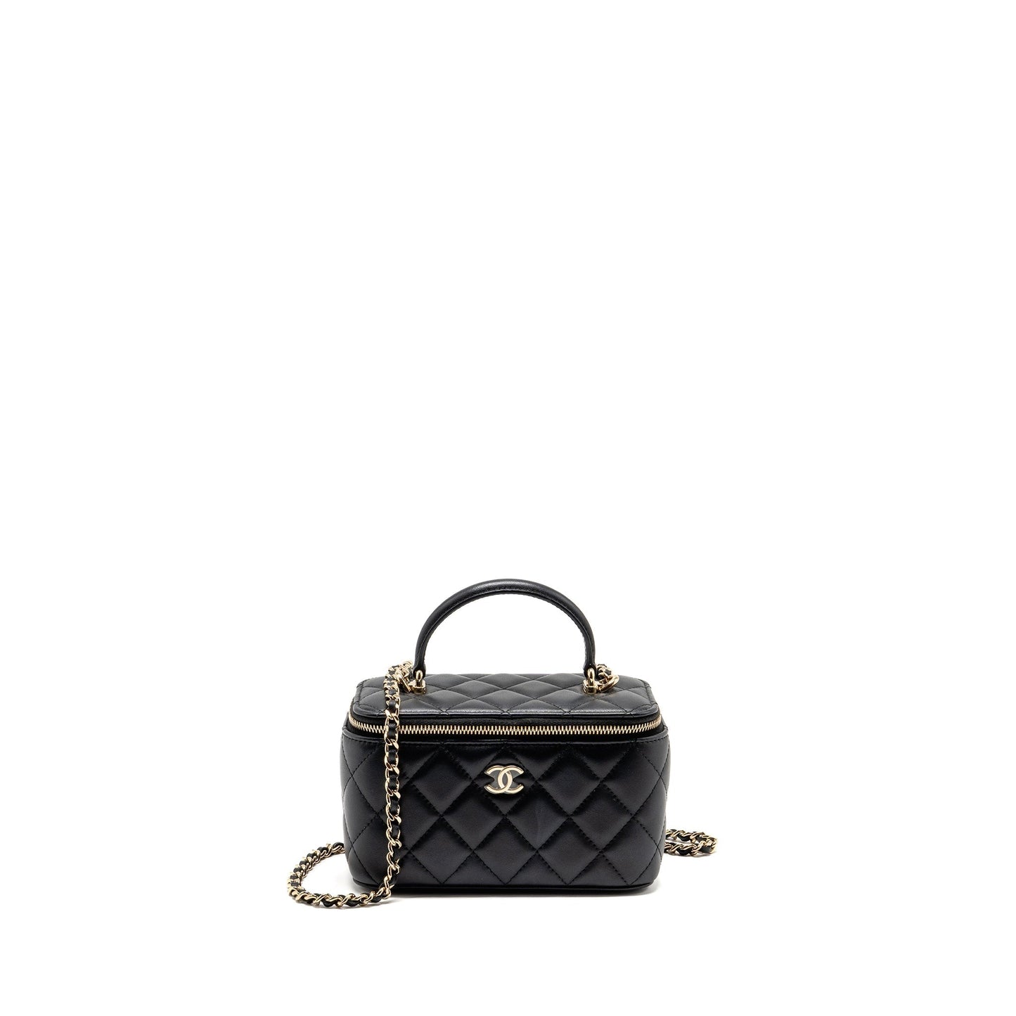 Chanel Top Handle Long Vanity Lambskin LGHW Black Handbag 10