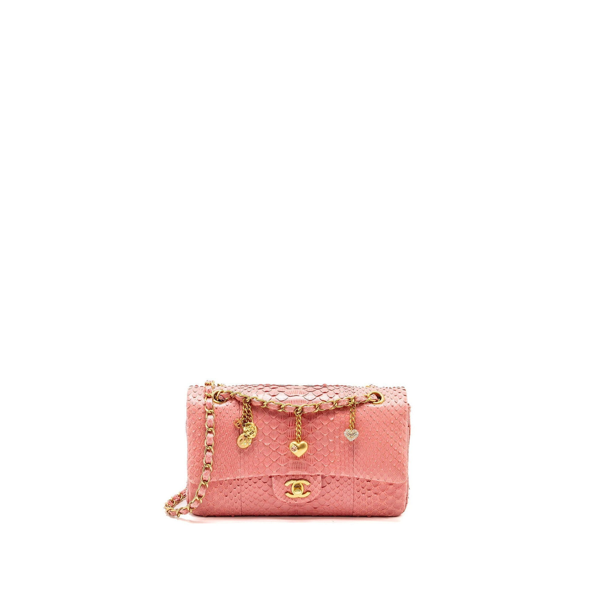 Chanel Flap Detailed Charms Python GHW Pink Key Chain