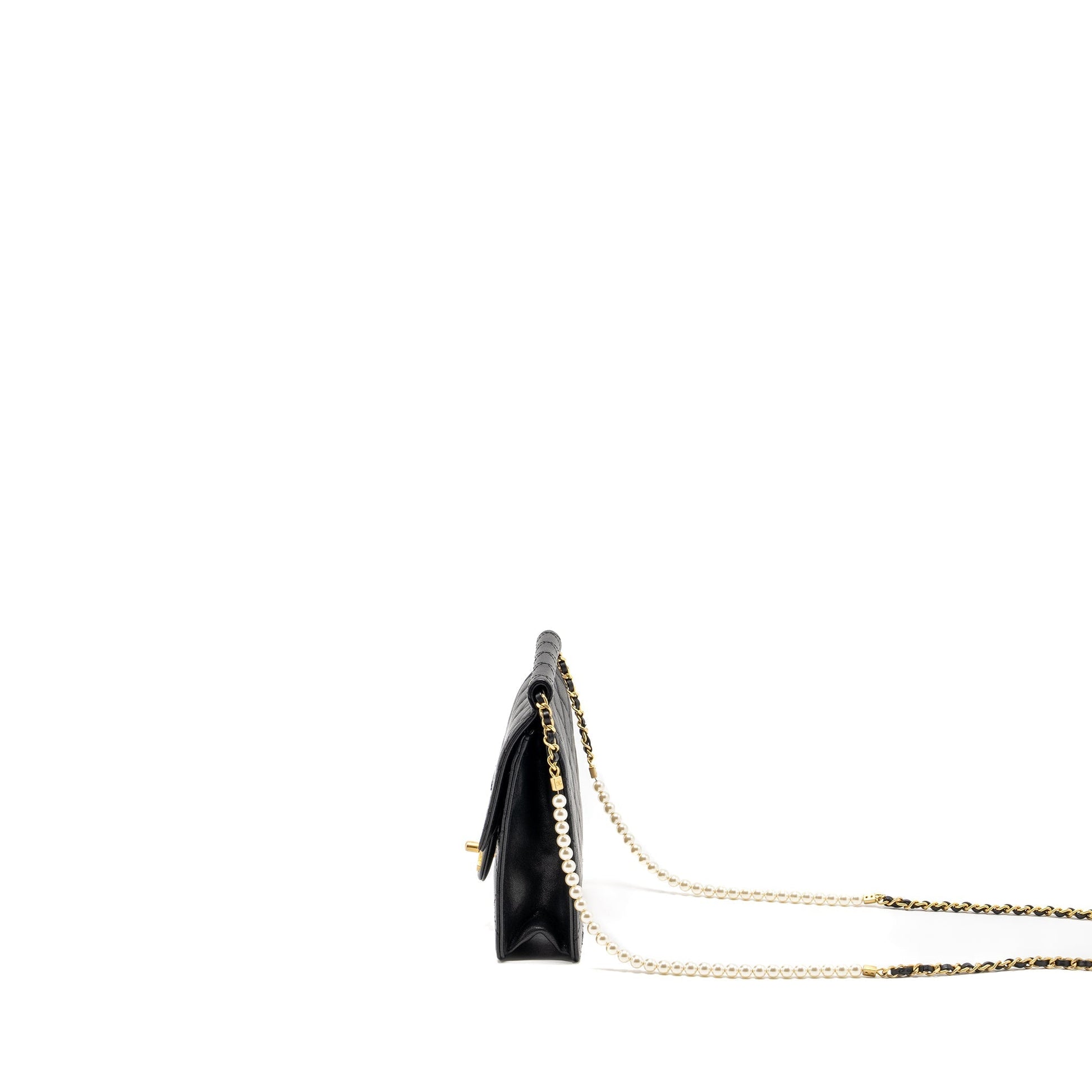 Chanel 19S Pearl Quilted Vertical Flap Lambskin Black Shoulder Bag