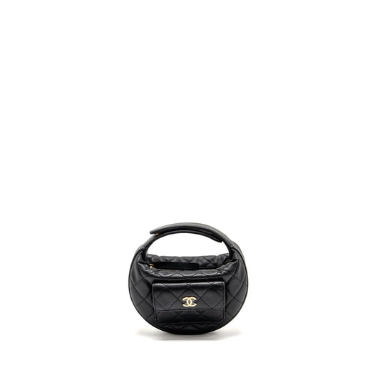Chanel 23b Round Caviar LGHW microchip Black Clutch Bag