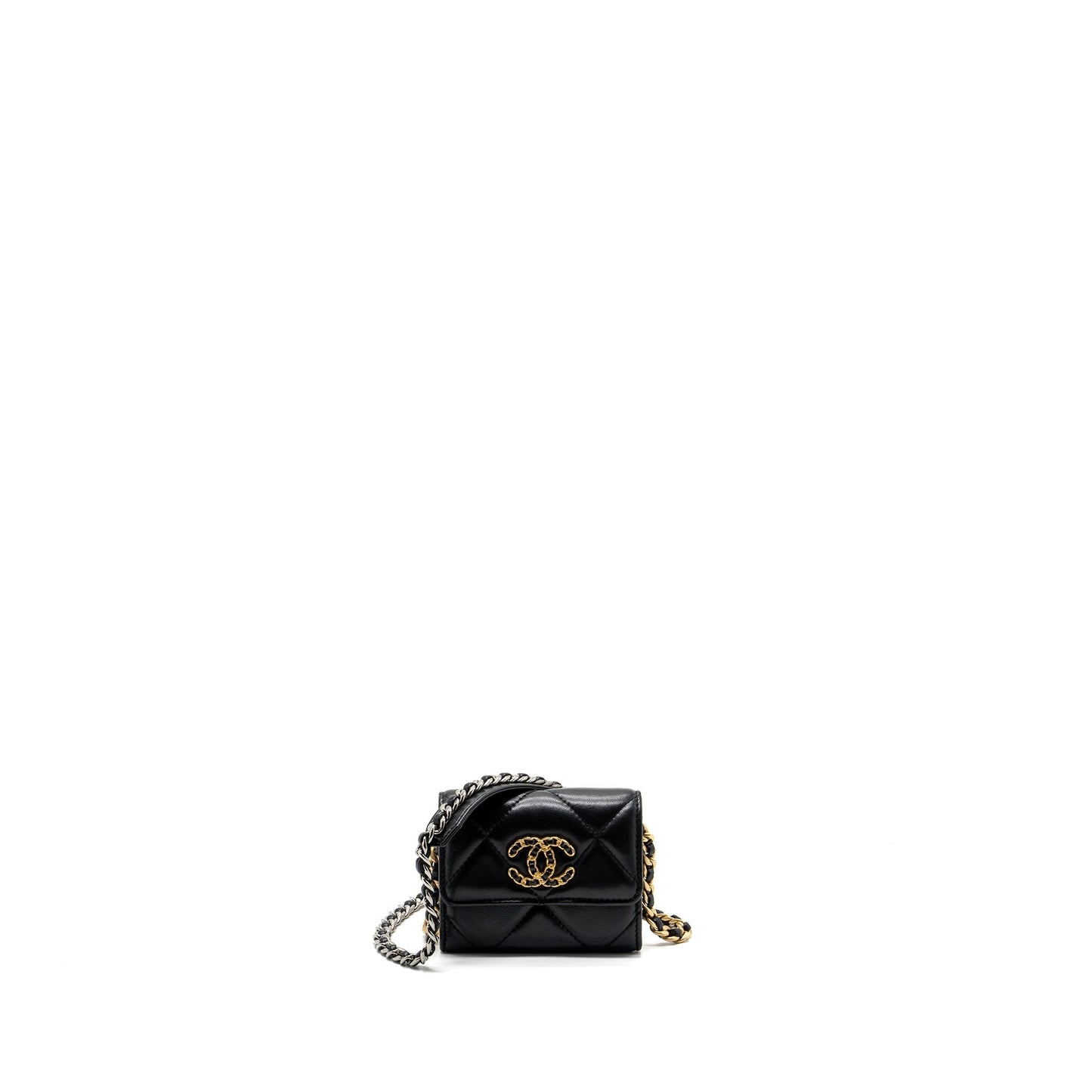 Chanel 19 flap card holder lambskin hardware Multicolor Black Wallet Case