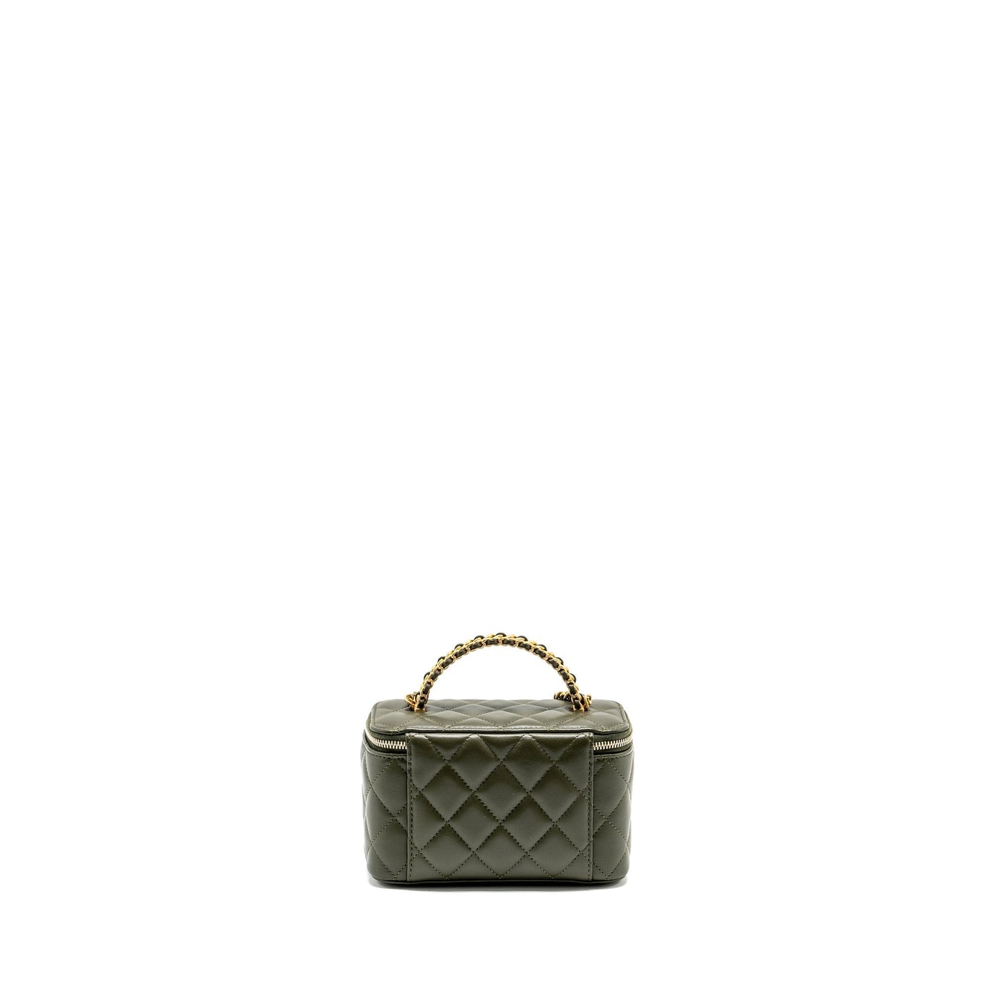 Chanel Detail Top Handle Long Vanity Lambskin Green Handbag