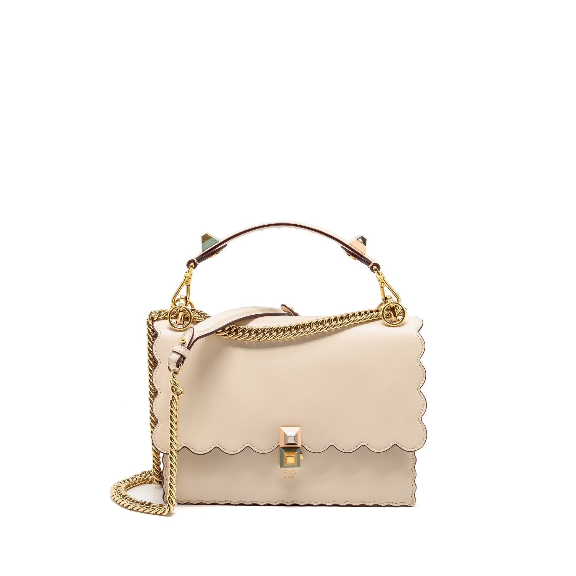 Fendi Kan Purse Calfskin Leather White Cream Travel Bag
