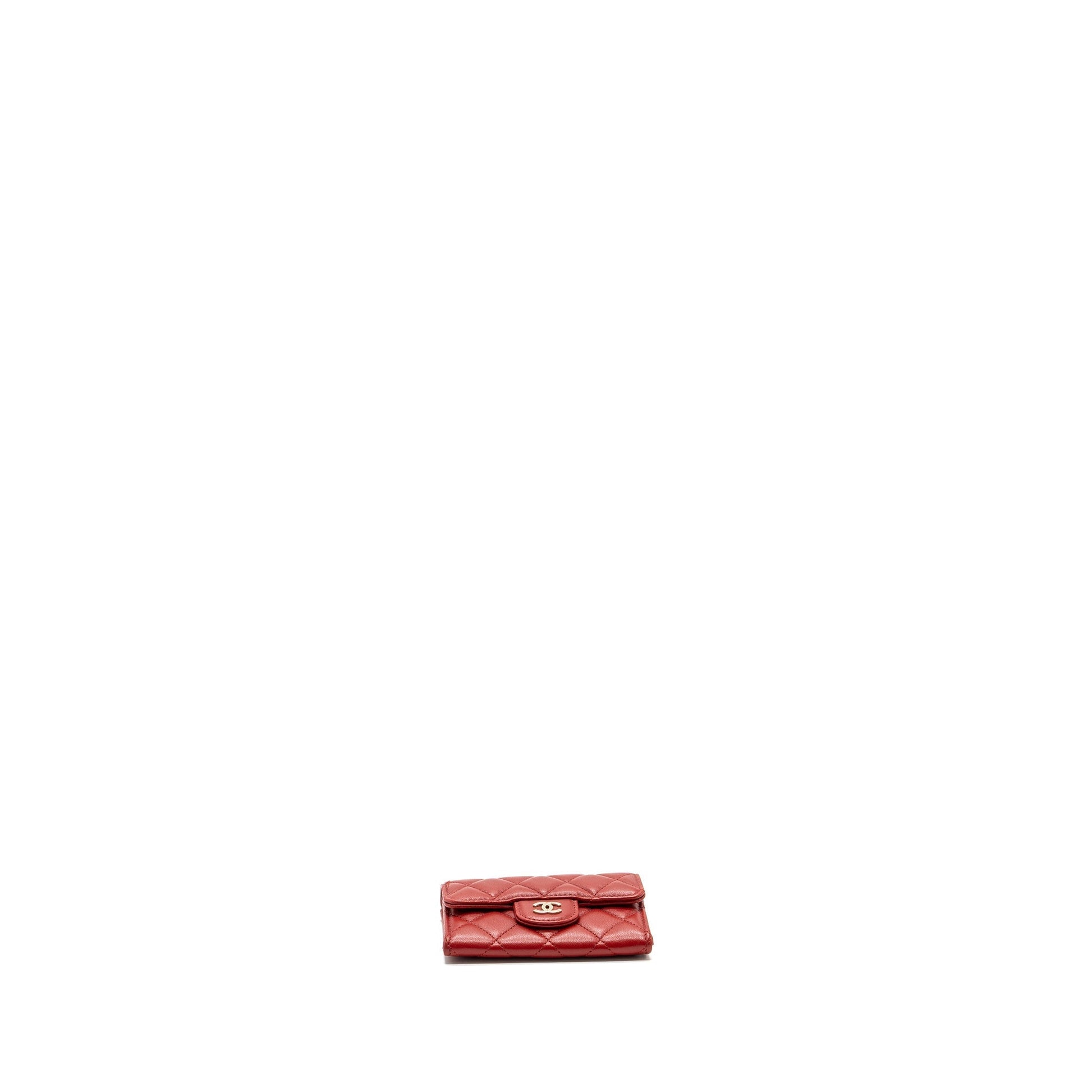 Chanel Flap Card Holder Lambskin SHW Red Wallet Case