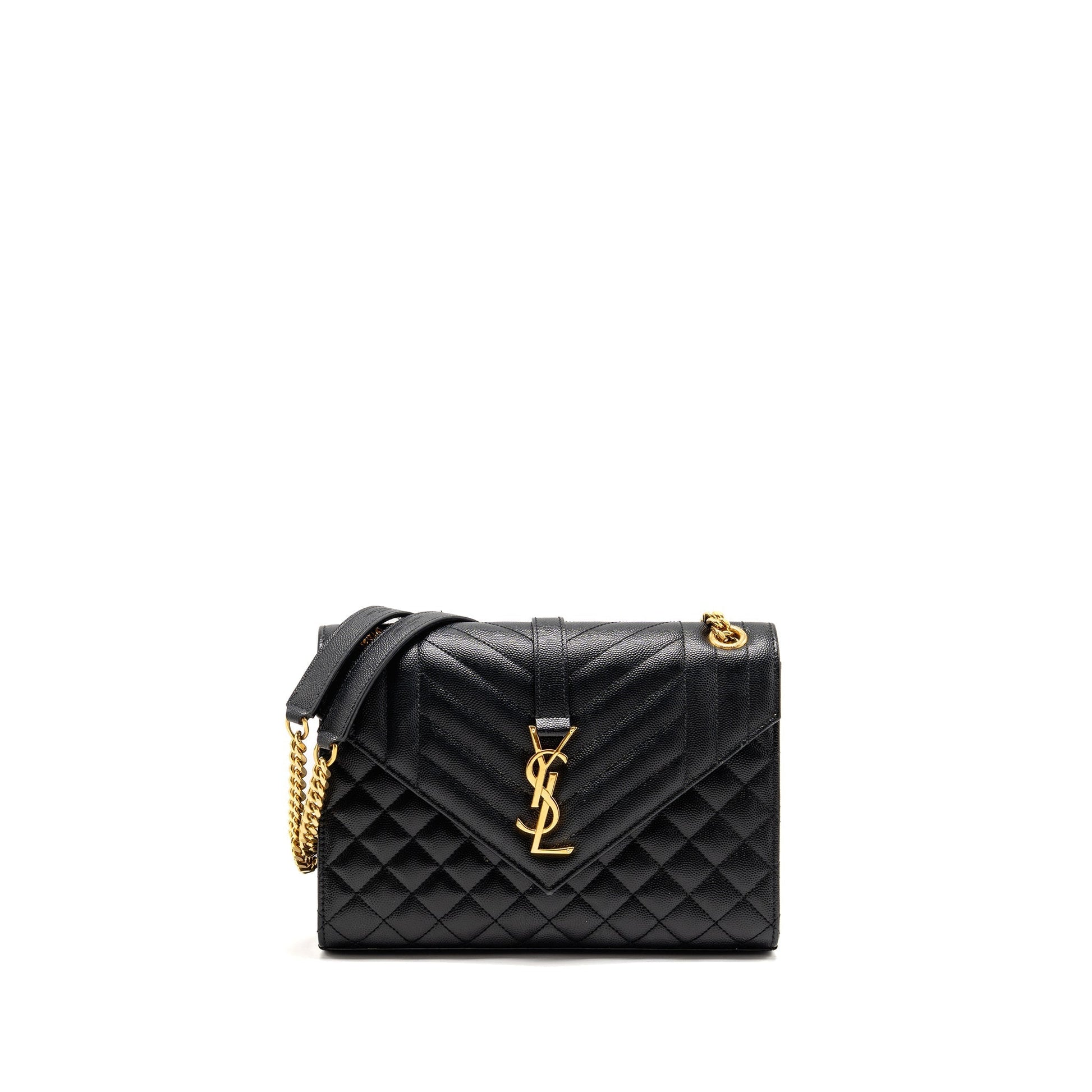 YSL Saint Laurent Envelope Purse Calfskin Travel Bag Black Medium